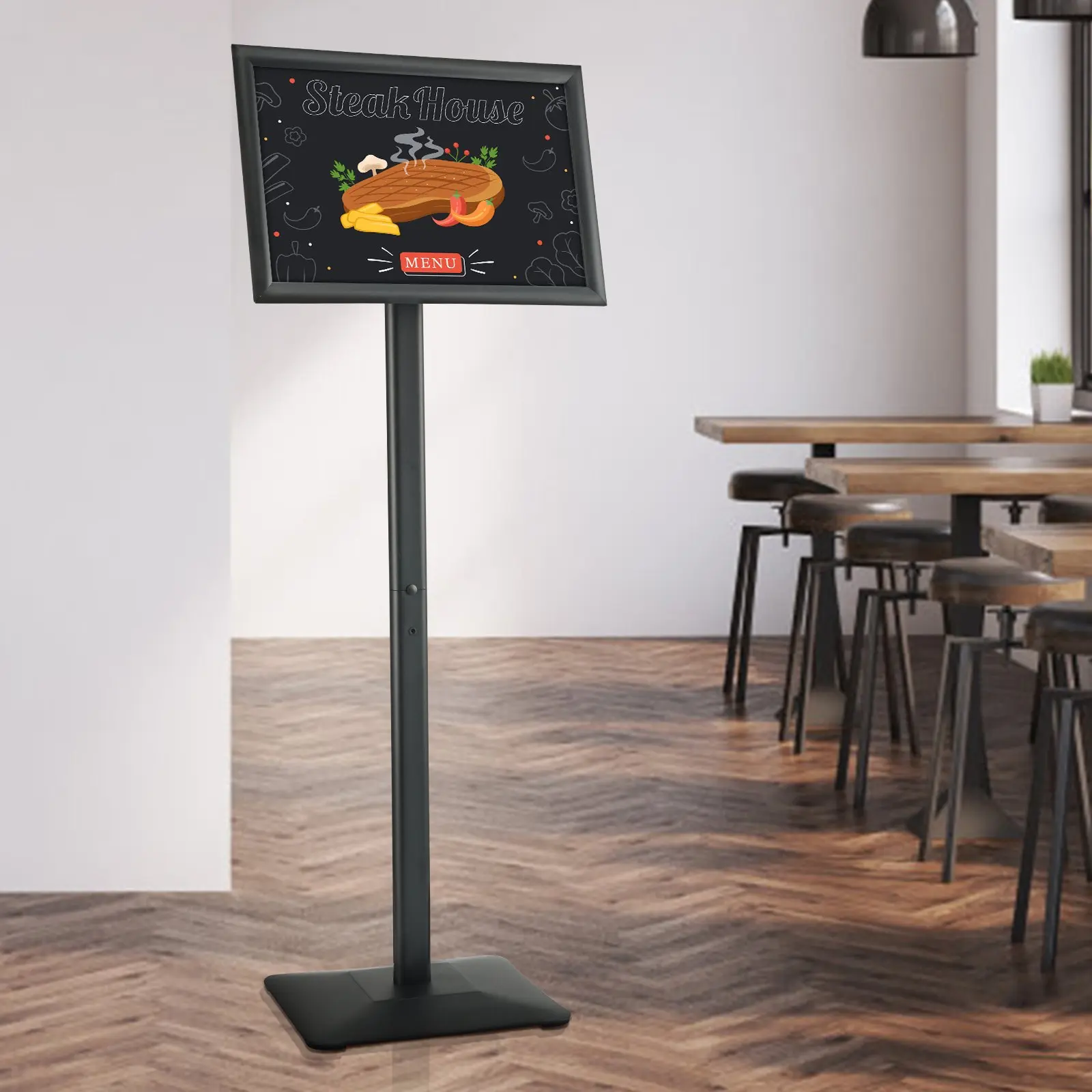 【DealsForYouDays】VEVOR SW-05 Heavy-Duty Aluminum Pedestal Sign Holder, 11x17 in Vertical-Horiz. Angle Adjust Poster Stand, 10.3 lbs Weight, 49.2"x13.2"x11.6" Metal Base, Gear Lock, Weatherproof, Fathers Day Pick (Black)