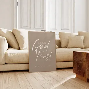 Bible Verse Matthew 6:33, Seek God First Christian Wall Art, Modern Scripture Poster, Inspirational Bible Verse Print, Room Decor, 5 Sizes, 8x12 to 27x40 inch, Unframed