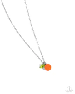 Orange Opulence - Orange and Green Charm Silver Short Necklace