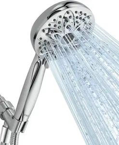 6-Setting Shower Head with Handheld,  High Pressure Hand held Shower Head, 4.7 Inch Chrome Detachable Showerhead Set with 59 Inch Stainless Steel Hose and Adjustable Showerhead Holder