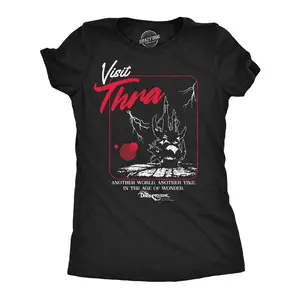 Womens Funny Visit Thra T-Shirt - Jim Henson's Dark Crystal Tee for Ladies - Retro Movie Tshirt with Vintage Design Funny Womens T Shirts Cute Vintage Fashion Casual Ladies T-Shirt Gift Funny Movie Top Women's Black -