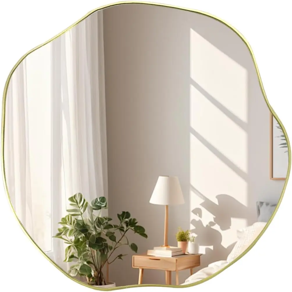 Irregular Shaped Mirror, 16" Asymmetrical Mirror,  Scalloped Round Mirrors, Modern Waved Decorative Mirrors for Living Room Bedroom Entryway Fireplace