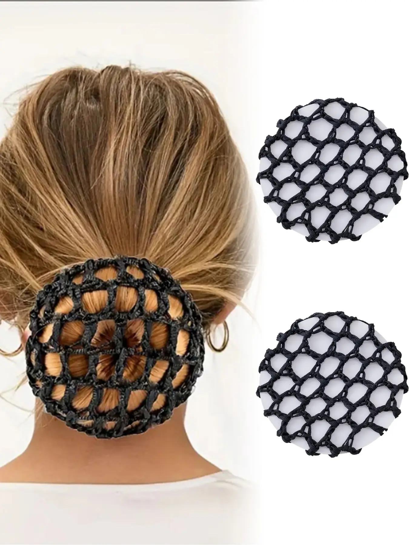 Bun Hair Nets Set of 2, Women's Work Performance Ballet Skating Hair Fixer, Prevents Hair From Falling Out, Hair Ties
