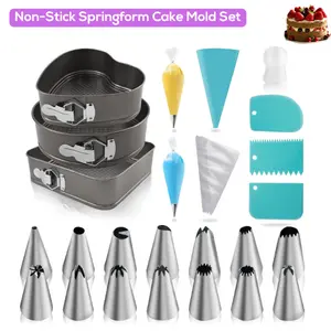 Non-Stick Springform Cake Mold Set (8, 9, 10 Inch)Cheesecake Pans + Decorating Kit, Perfect Baking Gift