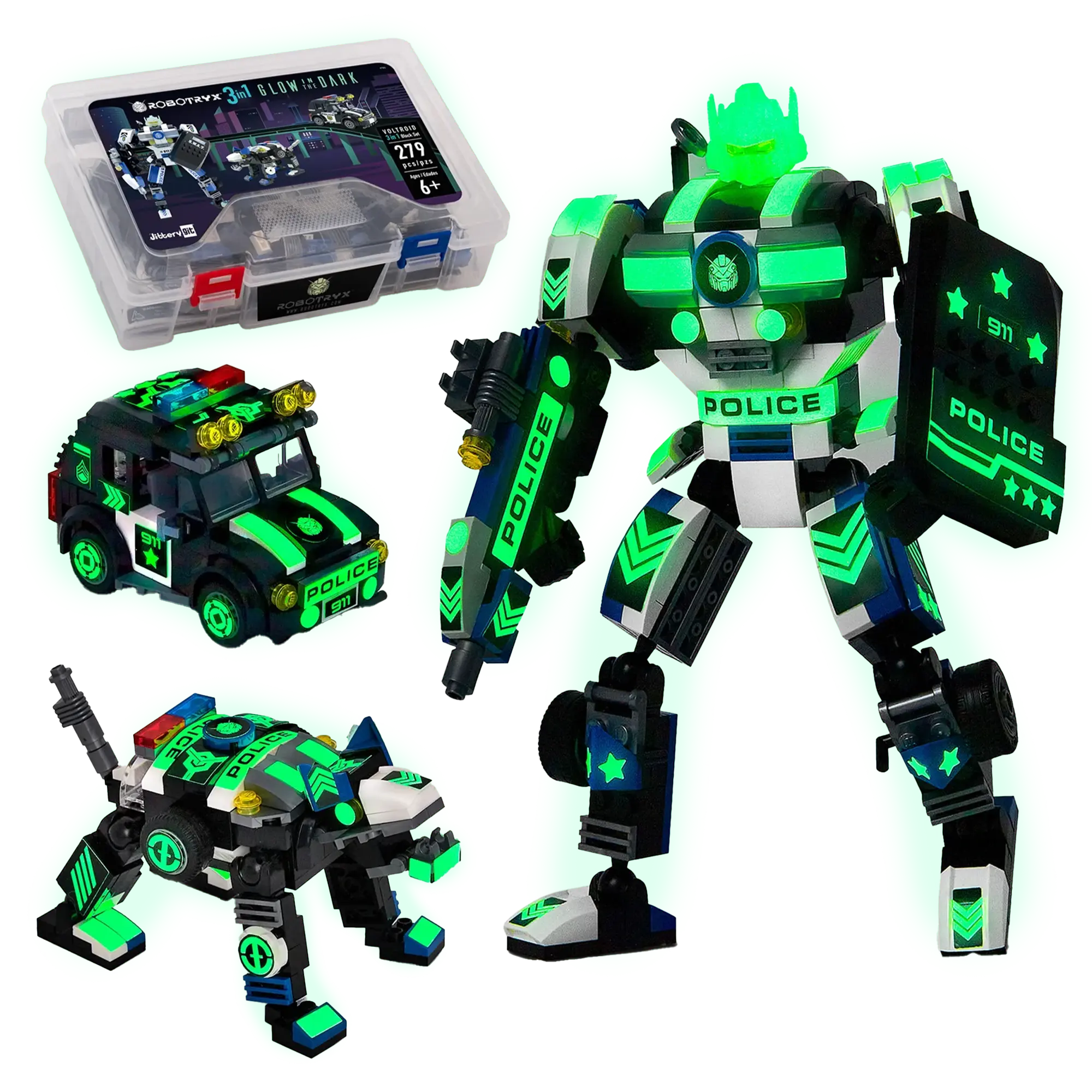 Voltroid Robotryx 3-in-1 STEM Robot Building Set – Transforms into Robot, K-9 & Police Vehicle, 245 Pieces, Ages 6+