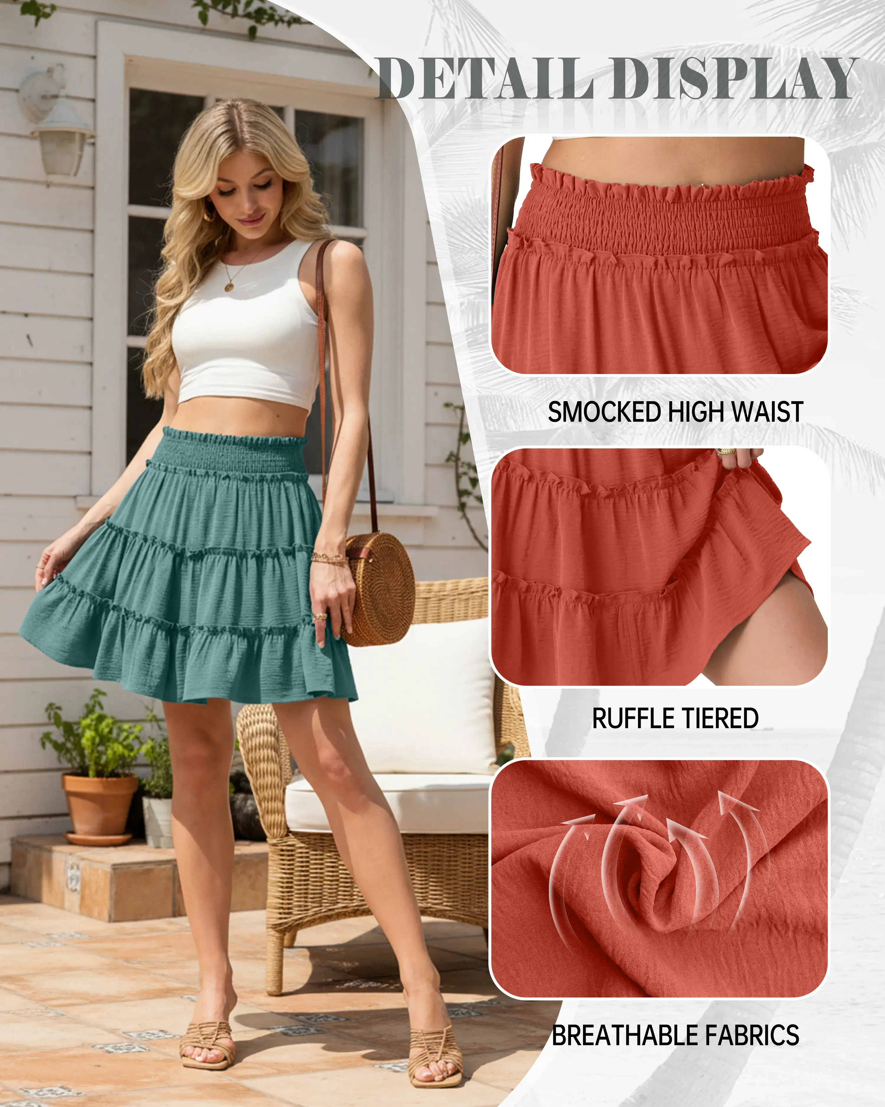 Lepunuo Women's Boho Floral Skorts, Flowy Tiered Ruffle Elastic Waist Bottoms with Built-in Shorts & Pockets, Effortless Chic Casual Wear for Relaxed Daily Vibes