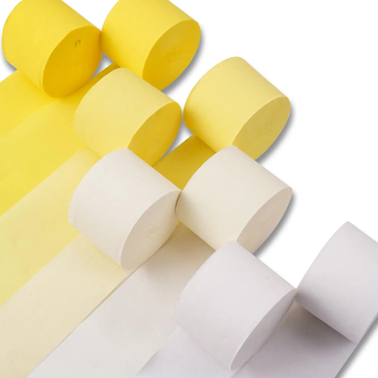 PartyWoo FSC-Certified Twist Paper Streamers - 8 Rolls, 656ft Pack, Yellow, Pastel Yellow, Pearl White, Easy to Untie, Home Decor, Birthday Supplies, Baby Shower Decorations (Sunflower Little Cutie Theme Cohesive Decor)