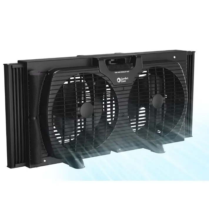 Comfort Zone 9" Twin Window Fan with Quiet Setting, 3-Speeds, Auto-Locking Expanders, Black