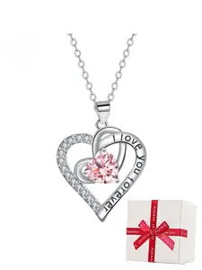 Love, Heart shaped diamond necklace for women, including white gift box, birthstone pendant necklace, Stainless Steel Necklaces, heart-shaped necklace, I Love You women's jewelry, anniversary birthday Christmas jewelry gift for mom, wife, girlfriend