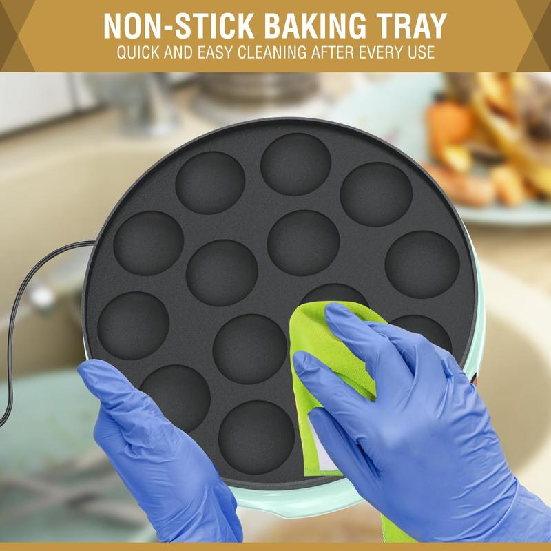 Mini Pancake Maker - 14-Hole Electric Poffertjes Pan - Non-Stick Dutch Mini Pancakes Griddle - Easy to Use, Easy to Clean -  for Breakfast, Desserts, Snacks & More