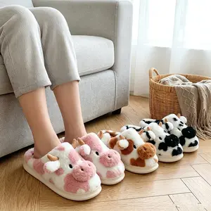 Cow Womens Slipper Cute Cartton with Memory Foam Fluffy Soft Warm Slip On House Slippers Anti-Skid Cozy Plush for Indoor Outdoor
