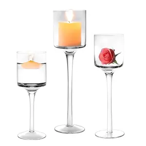 Hurricane Glass Candle Holders, High Tea Light Candleholders, Wedding Centerpieces for Table, Glass Candle Holders for Table Centerpiece, Set of 3 Goblet Candle Holders for Pillar Candles Floating Candles, Candleholder Vases for Wedding Party Home Decor