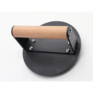 Kitchen Tools Heavy Duty Cast Iron Grill Press Burger Press Bacon Press Barbecue Press Meat Press Burger Smasher Griddle Press Round Flat Press with Anti Scalding Wooden Handle (6INCH)