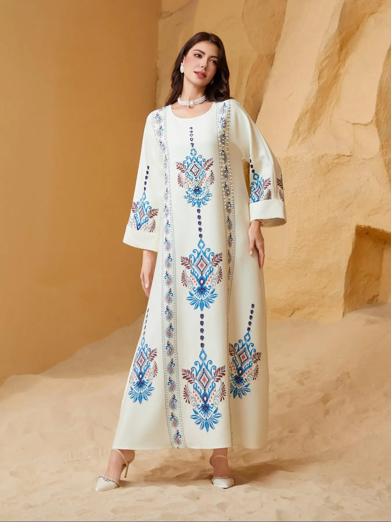 Women's Round Neck Dress, Long Sleeve Dress for Daily Wear, Ladies Islamic Clothing for All Seasons