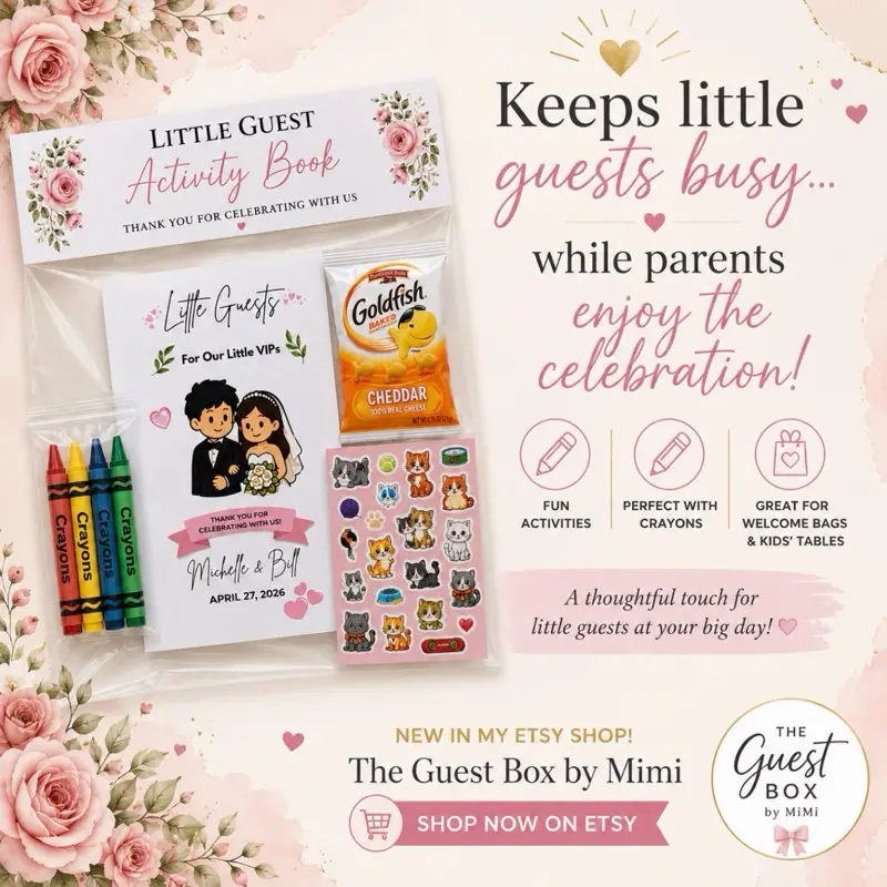 Personalized Kids Wedding Activity Kit | Wedding Activity Book with Crayons, Stickers & Snack | Wedding Favor for Kids