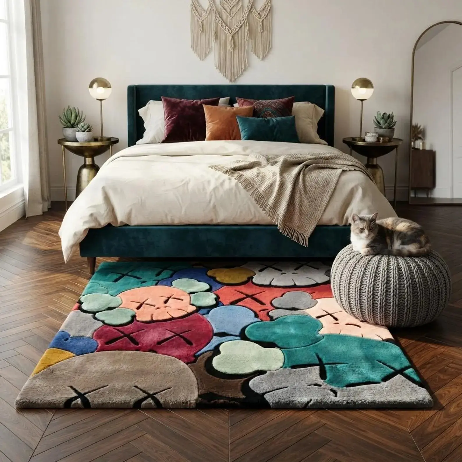 Hand Tufted Skull Cloud Area Rug, Handmade Wool Abstract Street Art Carpet, Modern Hype Decor for Gamers