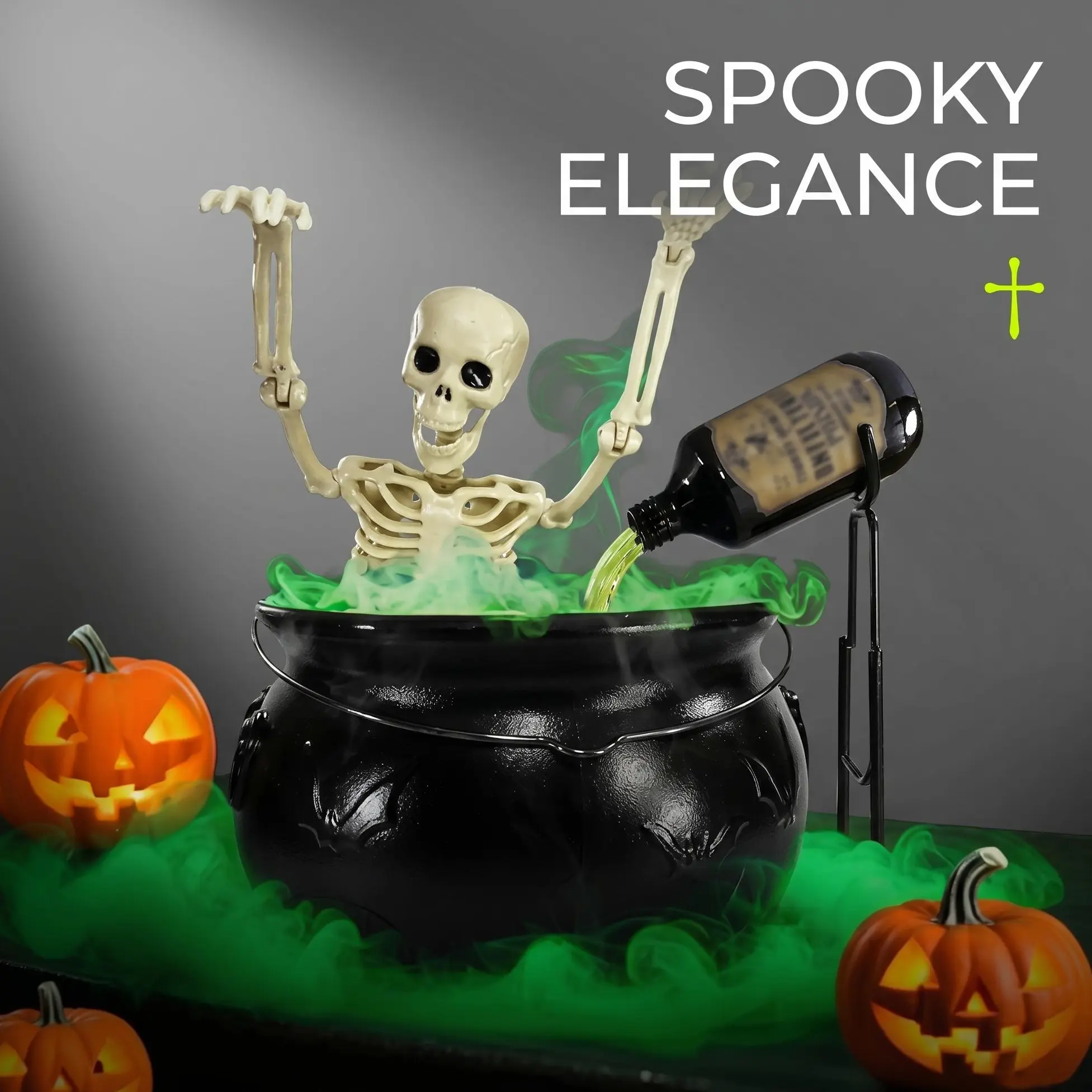 Floating Bottle Witch Cauldron Halloween Indoor Decor, Levitating Magic Potion Cauldron With Mist Fog LED Green Light, Vintage Spooky Table Centerpiece For Kitchen Mantel Home Halloween Party Haunted House Decorations