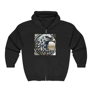 Majestic Eagle Zip Hoodie, Unisex Casualwear, Nature Lover Gift, Eco-Friendly Apparel, Unique Graphic Sweatshirt, Cozy Layering Piece