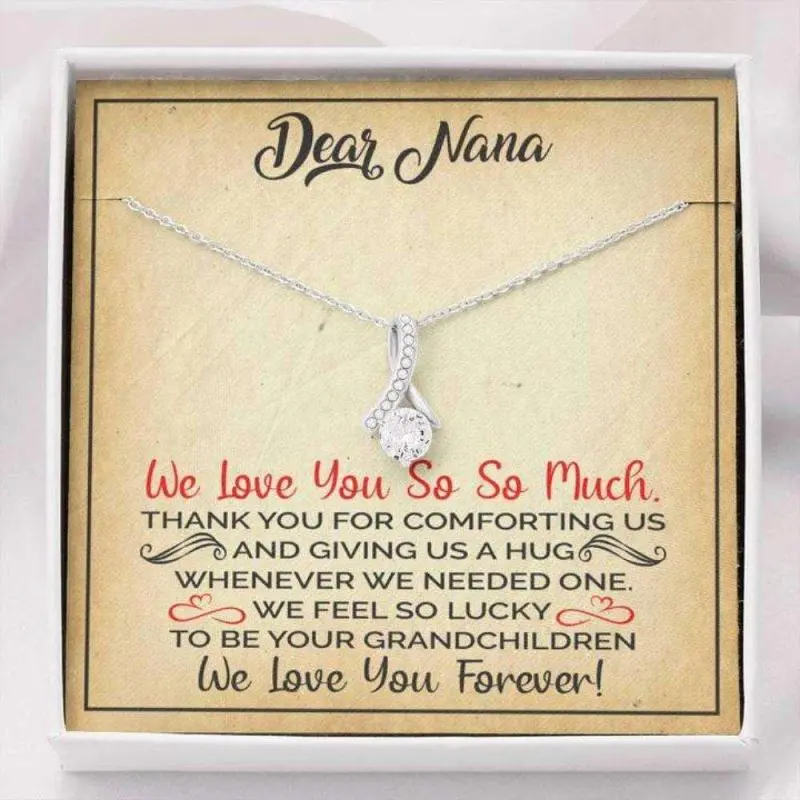 Grandmother Necklace, Dear Nana Œhug” Alluring Beauty Necklace Gift From Granddaughter Grandson, Jewelry Message Card, Necklace Gifts For Birthday, Anniversary, Christmas Day, Thanksgiving