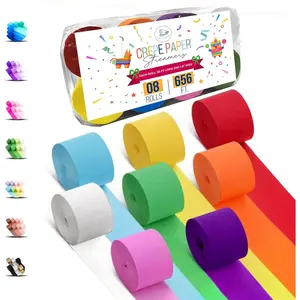 8 Crepe Paper Streamers Rolls, 656ft Pack of Unique 8 Rainbow Streamers Party Decorations, Birthday Streamers, Party Streamers for Wedding Decoration (1.8 inch x 82 ft/Roll)