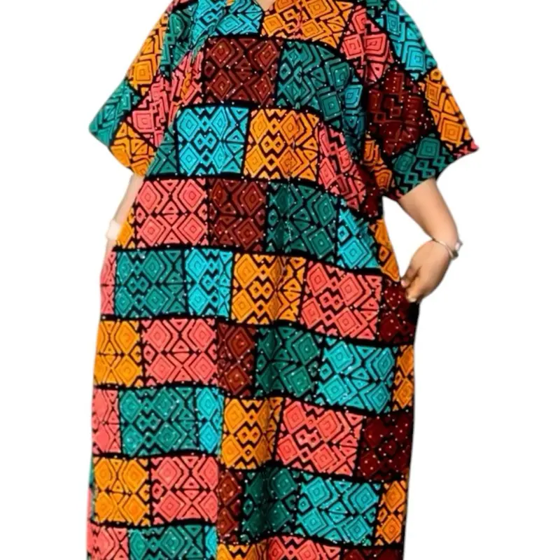 African Ankara Full Stoned in Front Long Gown XLarge- Floral Design Women's Fashion Dress Casual Womenswear Summer Elegant Traditional Style