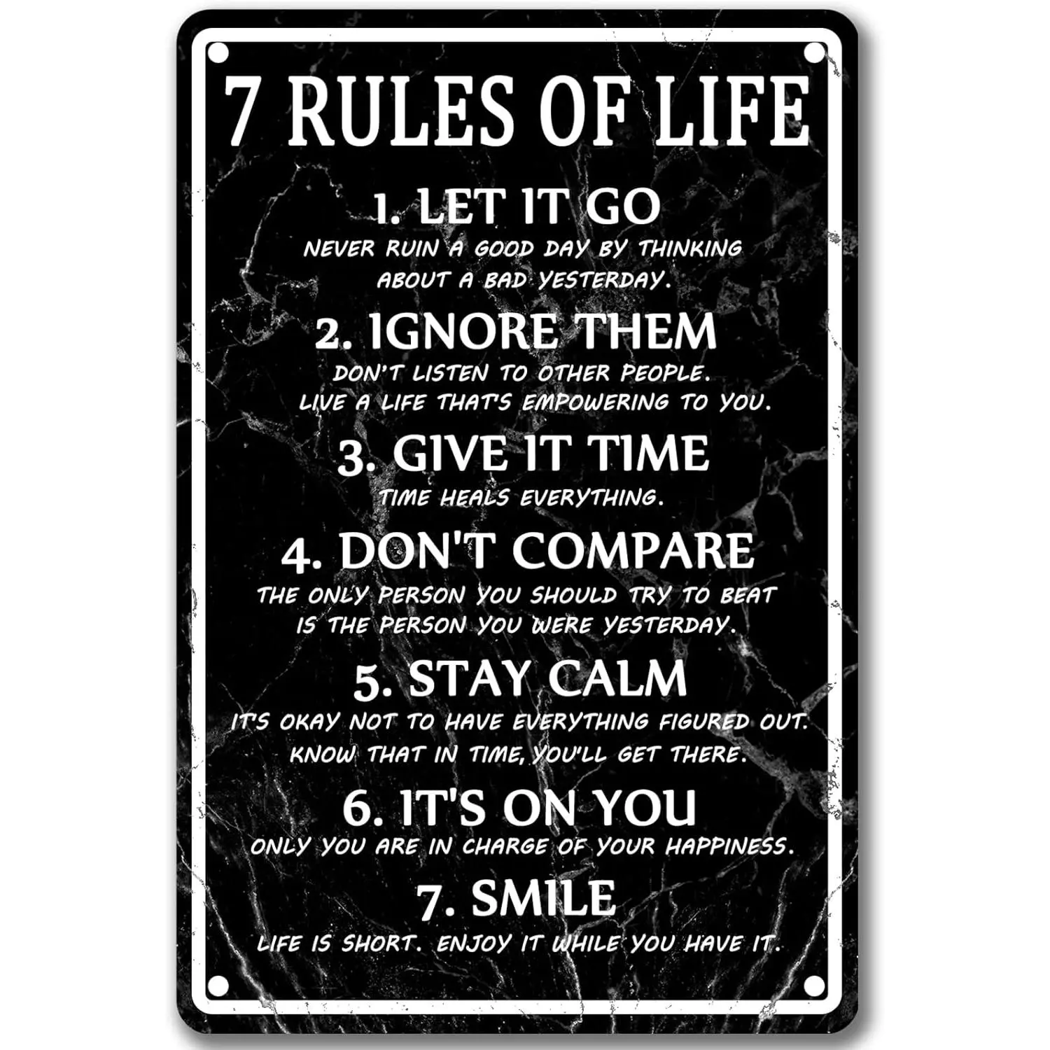 "7 Rules Of Life" Motivational Quote Marble Print Metal Sign - Home Decor Plaque, Aesthetic Wardrobe-Gym Wall Art, Trendy Gorpcore-Cyberpunk Decor for Entrepreneurs with Success Mindset