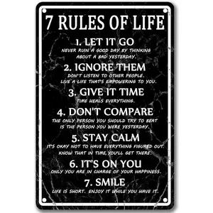 "7 Rules Of Life" Motivational Quote Metal Sign - Inspirational Wall Art for Home Office & Gym - Success Mindset for Entrepreneurs & Students