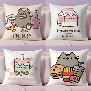 Cute P-PusheenS Cartoon Cushion Cover Soft Short Plush Fabric Double-Sided Print Organic Breathable Sofa Pillow Case, Home Machine Washable in Perfect for Home Decor Warm Winter Home Child Gift