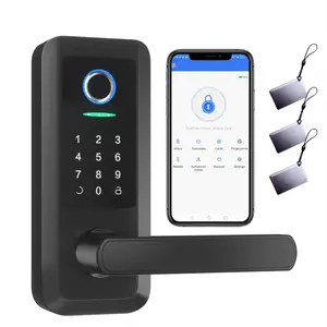 Fingerprint Door Lock with Lever Handles Set, Keyless Entry Door Lock with Handles, Electronic Door Lock Set with Code, Door Lock Set for Front Door, Auto Lock, Touchscreen Keypad with Key, Black