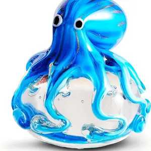 Hand Blown Glass Octopus Figurine Decorative Ornament,Sea Animal Ornament for Fish Tank Aquarium,Sea Animals Collection for Birthday Gift,Glass Office Paperweight for Desk