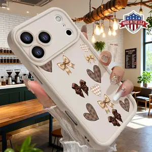 Cute Vintage Bow Heart Pattern Phone Case for iPhone 17 16 15 14 Pro Max 13 12 11 XR XS Plus Air Slim Shockproof Anti Drop Anti Scratch TPU Cover