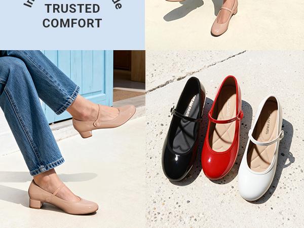 Dream Pairs Women's Mary Janes, Chunky Low Block Heel Pumps with a Closed Round Toe, Comfortable Walking Shoes for Work, Women's Shoes, Cute Pumps, Thick Bottom Shoes, Casual Work