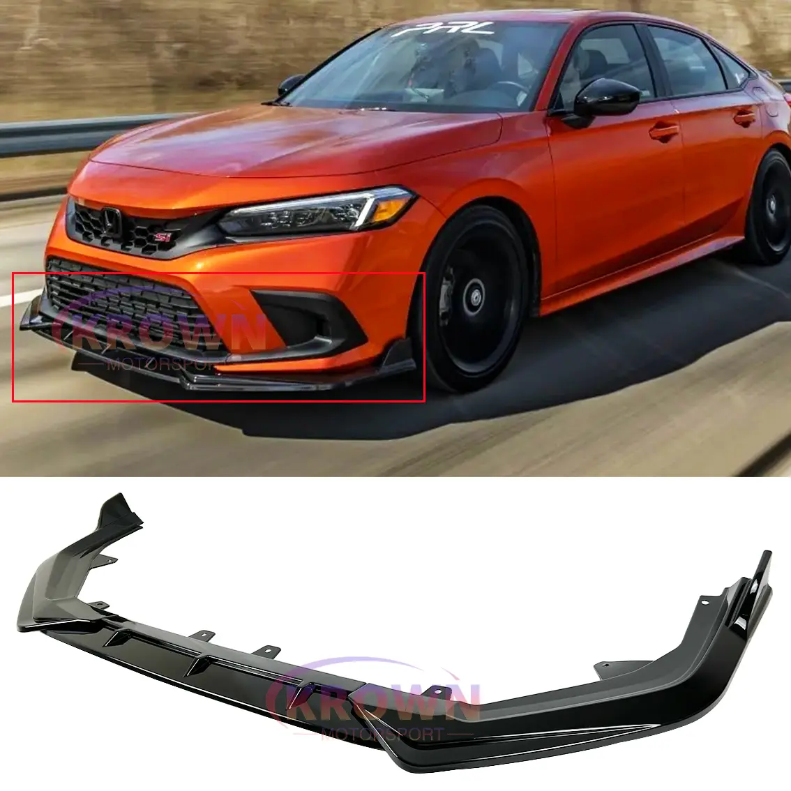 FITS 2022-2024 HONDA CIVIC SEDAN GLOSSY BLACK V STYLE FRONT BUMPER LIP SPLITTER KIT
