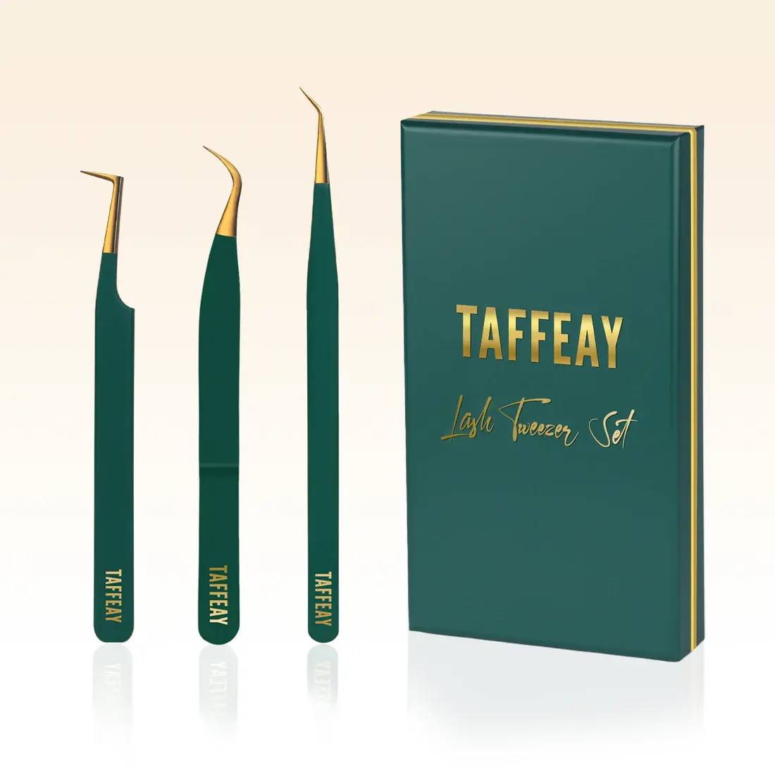 TAFFEAY Professional Lash Tweezer Set STY-02, Durable Stainless Steel Cosmetic Tool with Non-Slip Grip for Fanning and Isolation