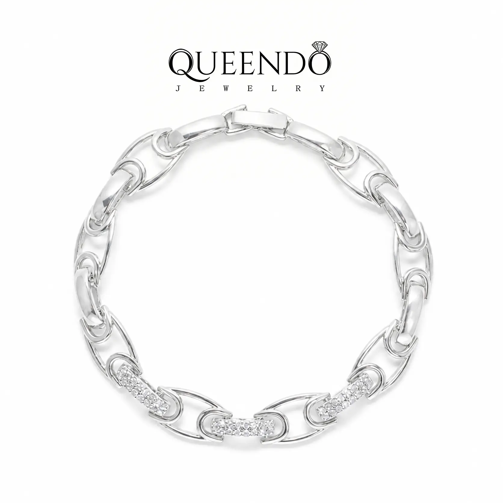 QUEENDO Silver Geometric Hollow Inlaid adjustable link bracelet, Minimal Trendy Wrist Accessory, daily party jewelry gift for Dating Vacation Holiday Matching Outfit Ornaments