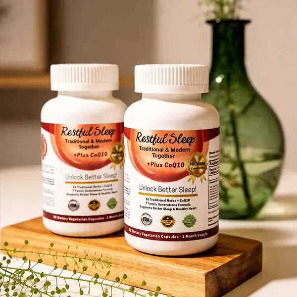 Natural Sleep Support Capsules with Herbal Blend & CoQ10 | Relaxation, Calm Mood, Restful Night Support, Non-GMO, Gluten Free, 60 Capsules