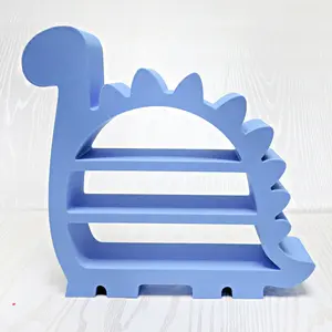 Dinosaur Shelf – 3D Printed Periwinkle Blue Brontosaurus Silhouette with Three Open Shelf Tiers – Freestanding Kids Room Playroom Trinket Organizer – Dino Theme Boys Girls Bedroom Decor – Dinosaur Lover Gift