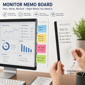 Office Desk Accessories 2pcs, Computer Monitor Memo Board, Message Board Supplies, Sticky Note Holder, Home Desktop Decor for Women Men