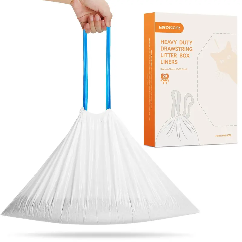 Meowant Double Drawstring Leakproof Odour Control Litter Box Liners - Thick Plastic, 1 Pack of 20pcs, 10 kg, 18x12.6 in/46x32 cm, Compatible with SC01/SC02/SC09 Automatic Litter Boxes for Pet Owners