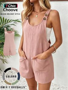 women's button pocket tank romper without tube top, fitted casual scoop neck sleeveless romper, summer overalls, fashion women's clothes for daily wear, womenswear, rompers for women