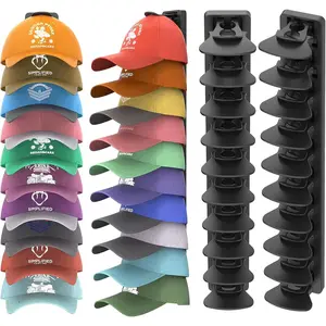 Hat Organizer for Baseball Caps Hold Up to 40 Hats, 2 Pack Hat Rack for Wall, Strong Adhesive Hat Storage Display Holder for Closet Door and Wall (Black)
