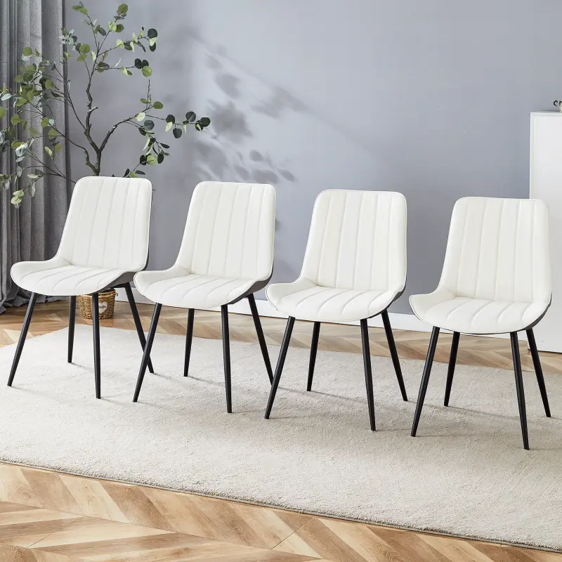 Dining Chairs Set of 4, Extended Seat Cushion PU Lether Chairs Four Pieces.Smooth line design.Can integrate well into various modern home decoration styles.White and Dark Gray Splicing Colors.