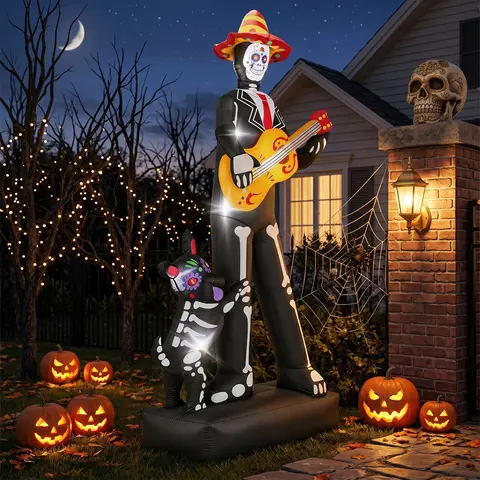 VINGLI Large Spooky Day of the Dead Inflatable Sugar Skull Halloween Decorations - Built-in LED Lights, 12V US Plug, Waterproof Festive Home Decoration, Party Event Props for Outdoor Garden Party, Patio