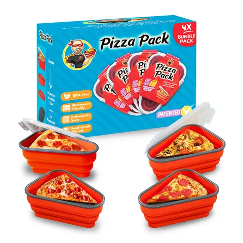 Pizza Pack Multipacks - Reusable BPA-Free Silicone Kitchen Storage Container with Airtight Seal, Microwavable Trays, Refrigerator Organizer, Red Multipack