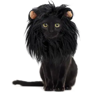 Lion Mane Wig for Cats, Funny Pet Cat Costumes for Halloween Christmas, Furry Pet Clothing Accessories (Size S, Black)