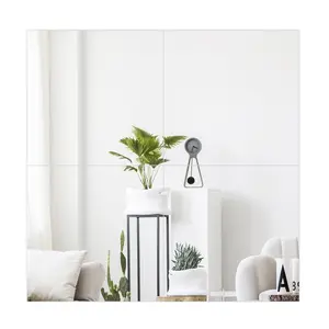 SUPERDEAL 4-Piece Frameless Foursquare Full Wall Mirror Set (13.8x13.8"/14in) - Luxury Interior Home Decor with Style, Extra Double-Sided Adhesives for Living Room, Bedroom