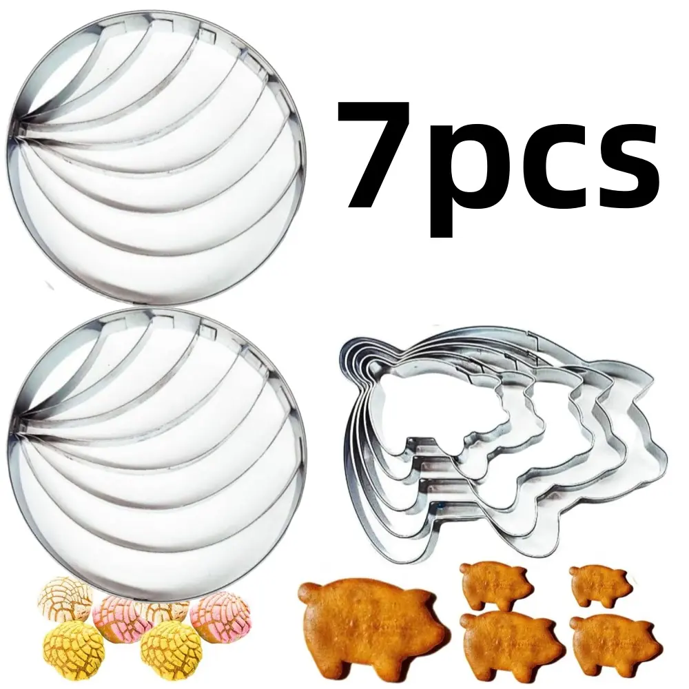 7 pcs Concha Cutter Set Pig Cookie Cutter Mexican With 5 Sizes Pig Cookie Cutter Baking Tool for Family & Gifting Mexican Baking Supplies For Baking Lover