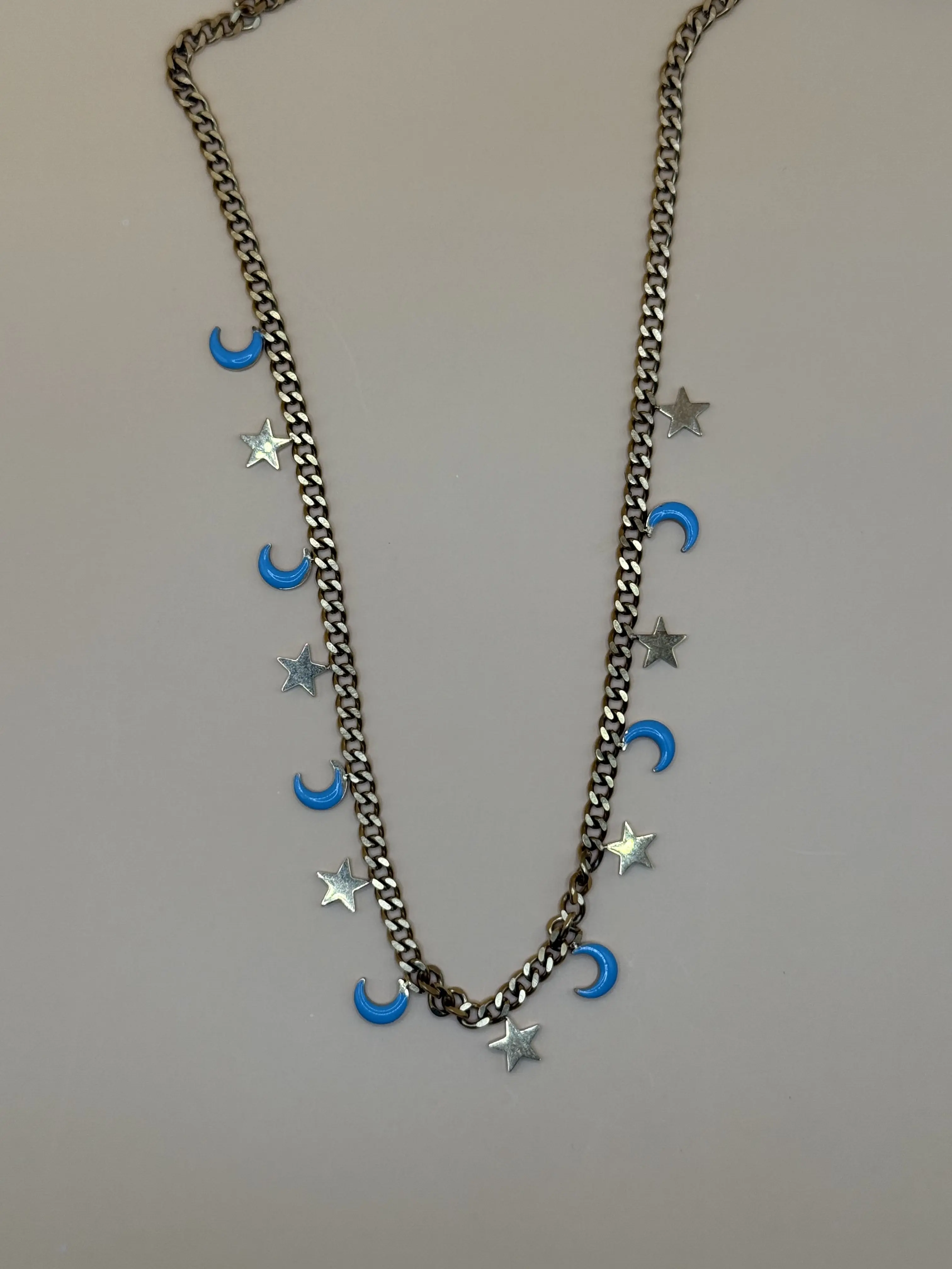 N266- Blue Stone Beaded Gold 18K Gold Necklace!
