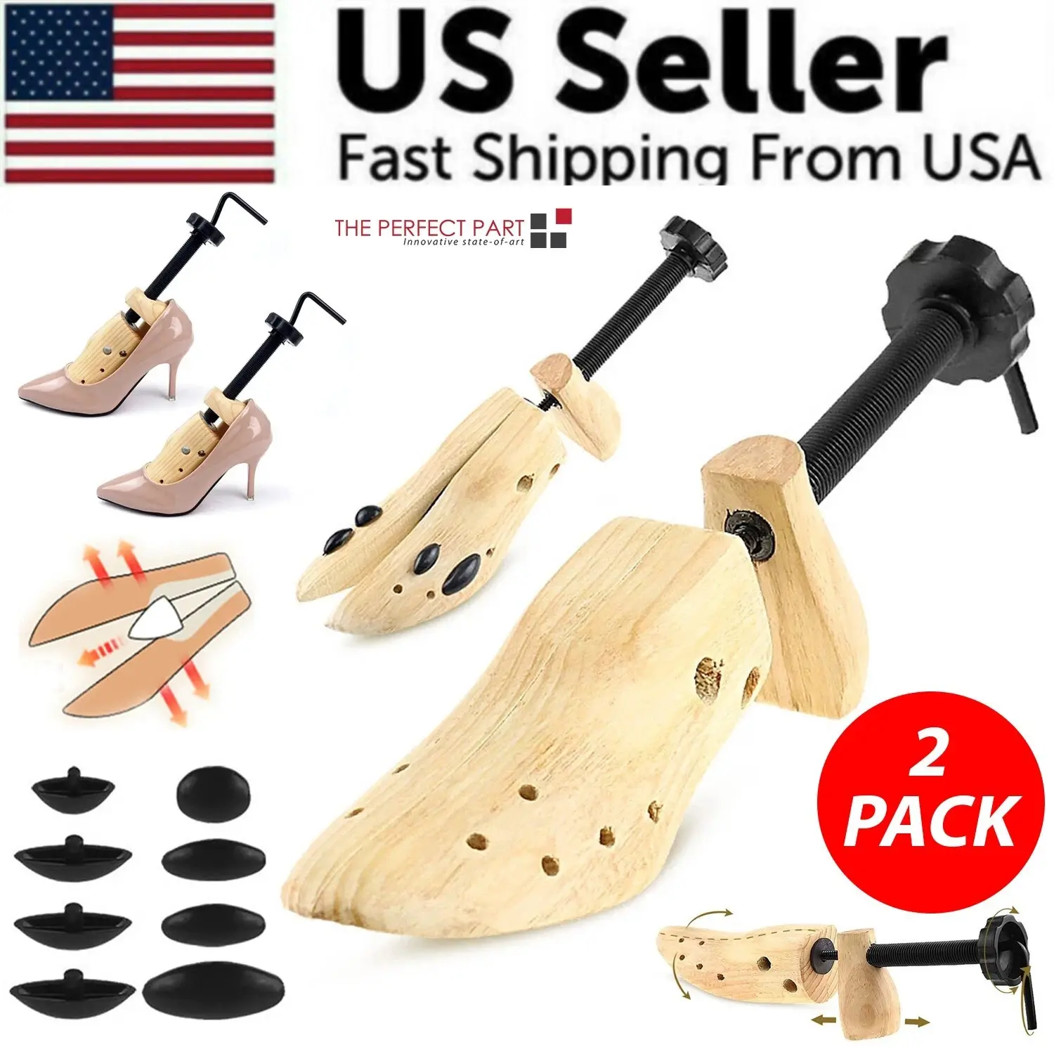 2-Way Adjustable Wooden Shoe Stretcher for Men & Women, Shoe Expander for Width & Length, US Sizes 5-13