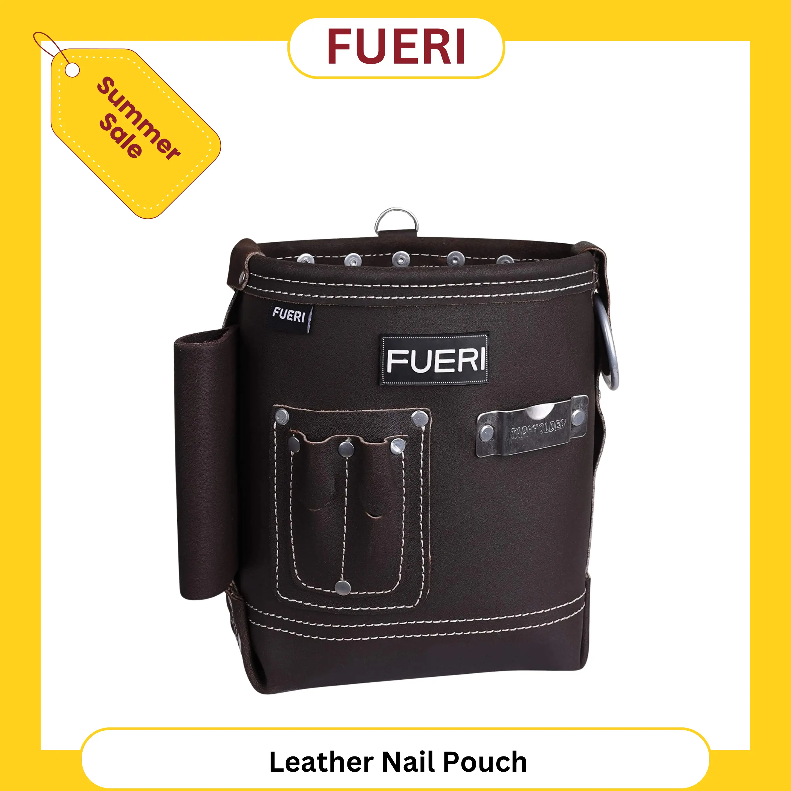 FUERI Leather Nail Pouch & Tool Bag Kit - High-Grade Finish Leather Tool Pouch with Belt Clip, Durable Organizer for Carpenters, Farmers, Carpentry, Painting, Gardening Pros, Hard